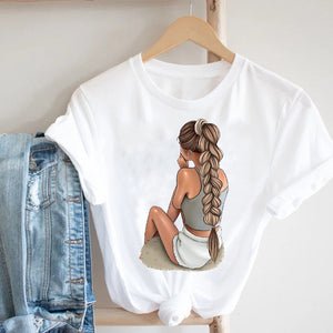 Women Clothing Cat Funny Letter Cute Kawaii Fruit Cartoon Ladies Summer Clothes Print Tshirt Female Tee Top Graphic T-shirt