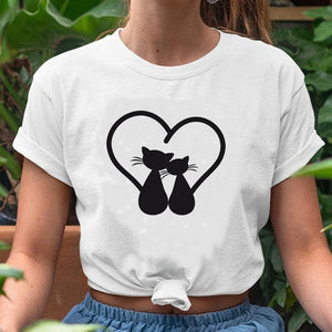 Women Lovely Love Cat Animal Short Sleeve 2021 Funny 90s Trend Spring Summer Print Sweet Tshirt Lady Clothes Tops Tees T-Shirt