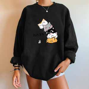 Harajuku Anime Kawaii Cute Cat Print Women Sweatshirts Drop-shoulder Pullovers Sweatshirt Hoodie Women Sudaderas Con Capucha