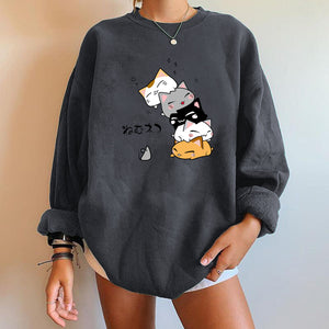 Harajuku Anime Kawaii Cute Cat Print Women Sweatshirts Drop-shoulder Pullovers Sweatshirt Hoodie Women Sudaderas Con Capucha