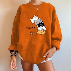Harajuku Anime Kawaii Cute Cat Print Women Sweatshirts Drop-shoulder Pullovers Sweatshirt Hoodie Women Sudaderas Con Capucha