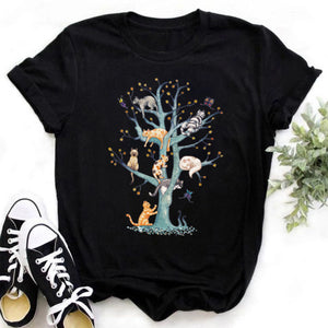 Cat MOM women&#39;s top summer fashion short-sleeved cat and dog paw print women&#39;s T-shirt cute dog paw women&#39;s top