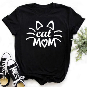 Cat MOM women&#39;s top summer fashion short-sleeved cat and dog paw print women&#39;s T-shirt cute dog paw women&#39;s top