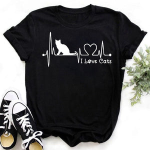 Cat MOM women&#39;s top summer fashion short-sleeved cat and dog paw print women&#39;s T-shirt cute dog paw women&#39;s top