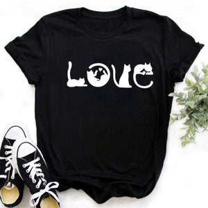 Cat MOM women&#39;s top summer fashion short-sleeved cat and dog paw print women&#39;s T-shirt cute dog paw women&#39;s top