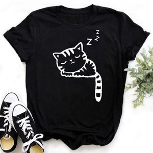 Cat MOM women&#39;s top summer fashion short-sleeved cat and dog paw print women&#39;s T-shirt cute dog paw women&#39;s top