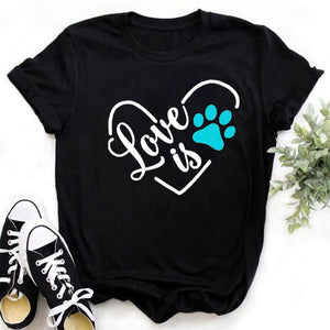 Cat MOM women&#39;s top summer fashion short-sleeved cat and dog paw print women&#39;s T-shirt cute dog paw women&#39;s top