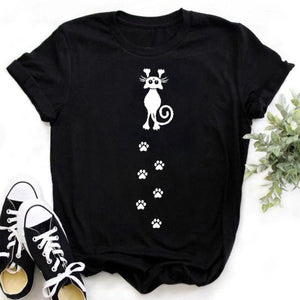 Cat MOM women&#39;s top summer fashion short-sleeved cat and dog paw print women&#39;s T-shirt cute dog paw women&#39;s top