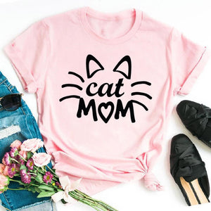 Cat MOM women&#39;s top summer fashion short-sleeved cat and dog paw print women&#39;s T-shirt cute dog paw women&#39;s top