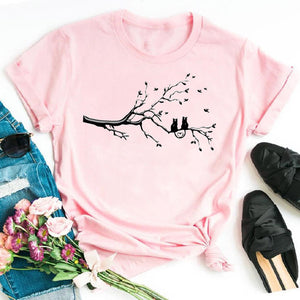 Cat MOM women&#39;s top summer fashion short-sleeved cat and dog paw print women&#39;s T-shirt cute dog paw women&#39;s top