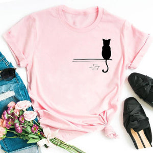 Cat MOM women&#39;s top summer fashion short-sleeved cat and dog paw print women&#39;s T-shirt cute dog paw women&#39;s top
