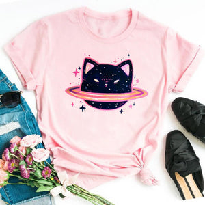 Cat MOM women&#39;s top summer fashion short-sleeved cat and dog paw print women&#39;s T-shirt cute dog paw women&#39;s top