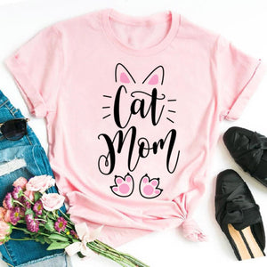 Cat MOM women&#39;s top summer fashion short-sleeved cat and dog paw print women&#39;s T-shirt cute dog paw women&#39;s top