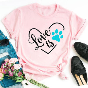 Cat MOM women&#39;s top summer fashion short-sleeved cat and dog paw print women&#39;s T-shirt cute dog paw women&#39;s top