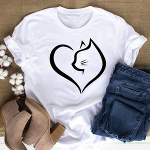 Cat MOM women&#39;s top summer fashion short-sleeved cat and dog paw print women&#39;s T-shirt cute dog paw women&#39;s top