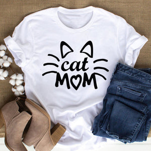 Cat MOM women&#39;s top summer fashion short-sleeved cat and dog paw print women&#39;s T-shirt cute dog paw women&#39;s top