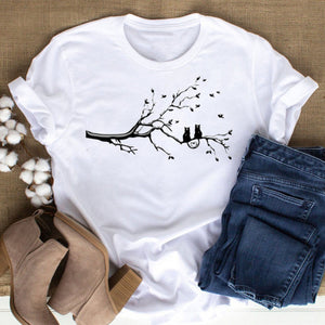 Cat MOM women&#39;s top summer fashion short-sleeved cat and dog paw print women&#39;s T-shirt cute dog paw women&#39;s top