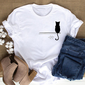 Cat MOM women&#39;s top summer fashion short-sleeved cat and dog paw print women&#39;s T-shirt cute dog paw women&#39;s top