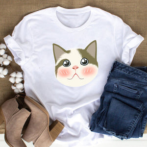 Cat MOM women&#39;s top summer fashion short-sleeved cat and dog paw print women&#39;s T-shirt cute dog paw women&#39;s top