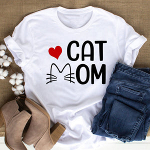 Cat MOM women&#39;s top summer fashion short-sleeved cat and dog paw print women&#39;s T-shirt cute dog paw women&#39;s top