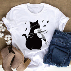 Cat MOM women&#39;s top summer fashion short-sleeved cat and dog paw print women&#39;s T-shirt cute dog paw women&#39;s top