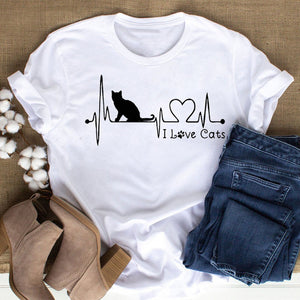 Cat MOM women&#39;s top summer fashion short-sleeved cat and dog paw print women&#39;s T-shirt cute dog paw women&#39;s top