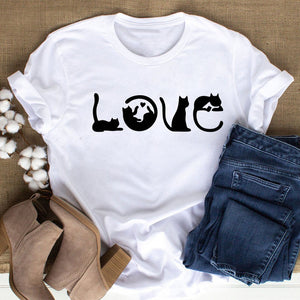 Cat MOM women&#39;s top summer fashion short-sleeved cat and dog paw print women&#39;s T-shirt cute dog paw women&#39;s top