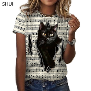 New  Printing Cute Cat/Cat Printing Female T-shirt Fashion Fitness Girl Short-sleeved Tops Fashion Casual Niche Design Clothing