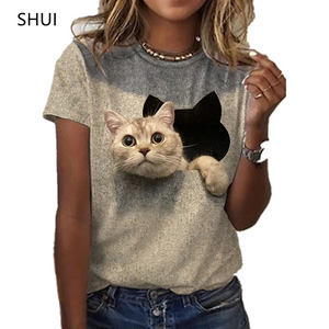 New  Printing Cute Cat/Cat Printing Female T-shirt Fashion Fitness Girl Short-sleeved Tops Fashion Casual Niche Design Clothing