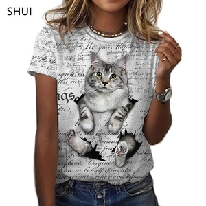 New  Printing Cute Cat/Cat Printing Female T-shirt Fashion Fitness Girl Short-sleeved Tops Fashion Casual Niche Design Clothing