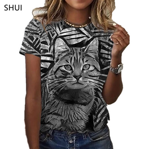 New  Printing Cute Cat/Cat Printing Female T-shirt Fashion Fitness Girl Short-sleeved Tops Fashion Casual Niche Design Clothing