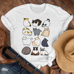 Women Lady Cat Pet Funny Kawaii Casual 90s Style Cartoon Shirt Clothes Tshirt Tee Womens Top Female Print T Graphic T-shirt