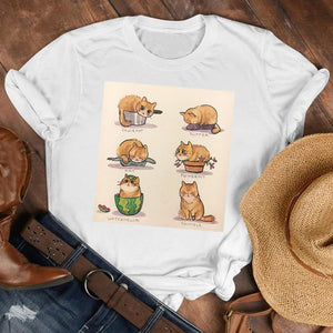 Women Lady Cat Pet Funny Kawaii Casual 90s Style Cartoon Shirt Clothes Tshirt Tee Womens Top Female Print T Graphic T-shirt
