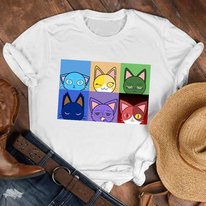 Women Lady Cat Pet Funny Kawaii Casual 90s Style Cartoon Shirt Clothes Tshirt Tee Womens Top Female Print T Graphic T-shirt