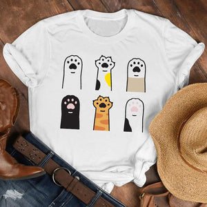 Women Lady Cat Pet Funny Kawaii Casual 90s Style Cartoon Shirt Clothes Tshirt Tee Womens Top Female Print T Graphic T-shirt