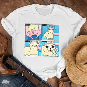 Women Lady Cat Pet Funny Kawaii Casual 90s Style Cartoon Shirt Clothes Tshirt Tee Womens Top Female Print T Graphic T-shirt