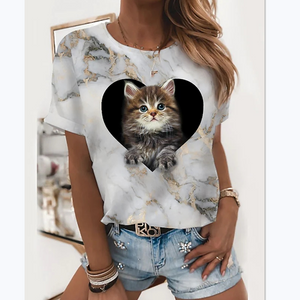 New Animal Crossing Cat 3D Printing Round Neck T-shirt Women Fun Short Sleeve Top Summer Pullover Retro Style Fashion Casual
