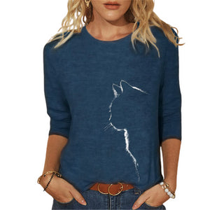 2021 Women Fashion Casual Kawaii Ladies T-Shirt Funny Cute Tunic Female Y2K Cat Printed Tops Long Sleeve Round Neck TShirt Tee