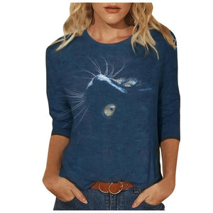 2021 Women Fashion Casual Kawaii Ladies T-Shirt Funny Cute Tunic Female Y2K Cat Printed Tops Long Sleeve Round Neck TShirt Tee