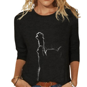 2021 Women Fashion Casual Kawaii Ladies T-Shirt Funny Cute Tunic Female Y2K Cat Printed Tops Long Sleeve Round Neck TShirt Tee