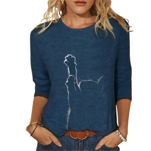 2021 Women Fashion Casual Kawaii Ladies T-Shirt Funny Cute Tunic Female Y2K Cat Printed Tops Long Sleeve Round Neck TShirt Tee