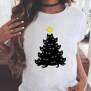 Women Cat Pet Funny Cute 2022 T Top Fashion Happy Holiday Christmas Print Graphic Tee Cartoon Shirt Female Tshirt T-Shirts