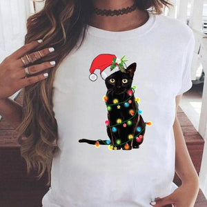Women Cat Pet Funny Cute 2022 T Top Fashion Happy Holiday Christmas Print Graphic Tee Cartoon Shirt Female Tshirt T-Shirts