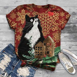 Cute and lovely cat Cotton T-shirt women&#39;s 2021 summer short-sleeved Harajuku T-shirt top ladies animal T-shirt