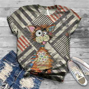 Cute and lovely cat Cotton T-shirt women&#39;s 2021 summer short-sleeved Harajuku T-shirt top ladies animal T-shirt