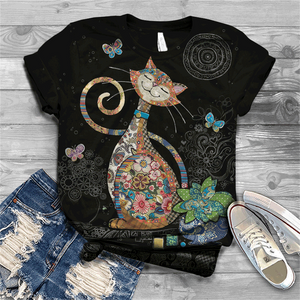 Cute and lovely cat Cotton T-shirt women&#39;s 2021 summer short-sleeved Harajuku T-shirt top ladies animal T-shirt