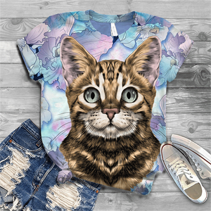 Cute and lovely cat Cotton T-shirt women&#39;s 2021 summer short-sleeved Harajuku T-shirt top ladies animal T-shirt