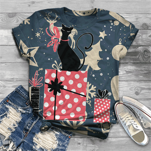 Cute and lovely cat Cotton T-shirt women&#39;s 2021 summer short-sleeved Harajuku T-shirt top ladies animal T-shirt