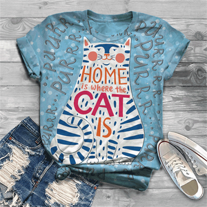 Cute and lovely cat Cotton T-shirt women&#39;s 2021 summer short-sleeved Harajuku T-shirt top ladies animal T-shirt