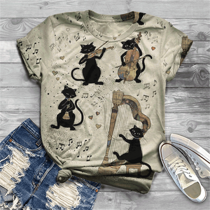 Cute and lovely cat Cotton T-shirt women&#39;s 2021 summer short-sleeved Harajuku T-shirt top ladies animal T-shirt